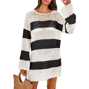 ANRABESS Women Swimsuit Crochet Swim Cover Up 2025 Summer Bathing Suit Swimwear Mesh Knit Beach Dress Vacation Outfits
, Size S