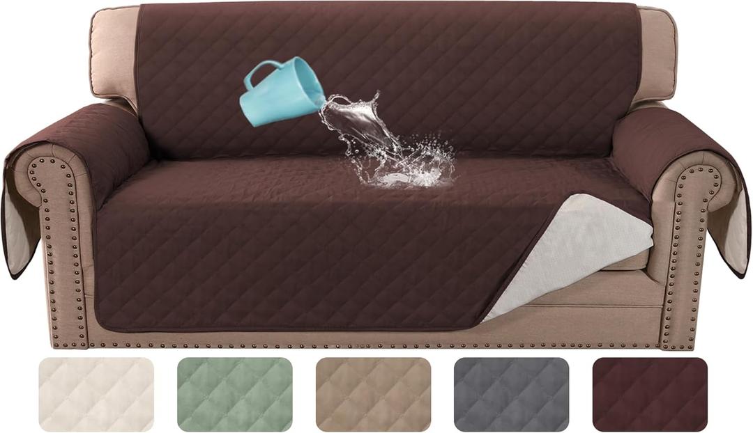 H.VERSAILTEX Loveseat Covers Couch Cover for Dogs with Elastic Straps 100% Waterproof Furniture Protector for Pets Sofa Cover 2 Cushion Couch(Loveseat, Chocolate)