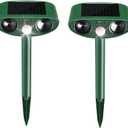 2 Pack Solar Animal Repeller Outdoor, Cat Deterrent with Ultrasonic & Flashing LED - Night Time Motion Activated Pest Control for Garden Yard to Repel Cats, Raccoons, Deer, Skunks, Squirrels