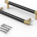 Bar Cabinet Handle Knob Pull Brushed Satin Gold/Knurled Brass Finish with Electroplated Matte Black 7.3" (6.3" Hole Center) for Kitchen Cabinet Hardware/Dresser Drawer Handles 10 Pack