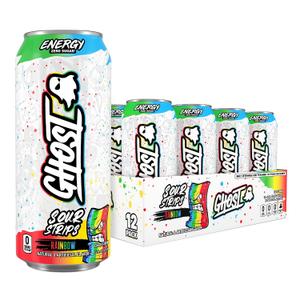 GHOST Energy Drink - 12-Pack, Sour Strips Rainbow, 16oz Cans - Energy & Focus & No Artificial Colors - 200mg of Natural Caffeine, L-Carnitine & Taurine - Gluten-Free & Vegan (EXP 11/01/26)