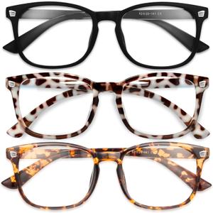 Gaoye Stylish Blue Light Glasses for Woman - Computer Glasses 99% Blue Light Blocking - Lightweight TR90 Frames - 3 pack (B2-matte Black+leopard+tortoise)