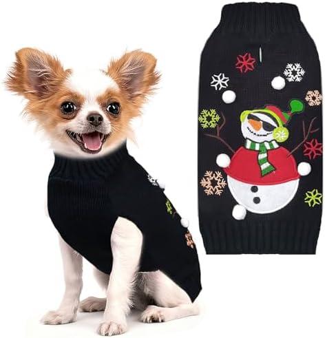 HRTTSY Dog Christmas Sweater Cute Snowman Cat Puppy Sweaters Soft Warm Fall Winter Dogs Clothes Black Ugly Xmas Pet Sweatshirt Knitted Doggie Vest Outfit for Small Medium Large Dogs(Black Snowman,M)