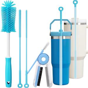 XANGNIER 4 PCS Water Bottle Cleaner Brush Set for Stanley Tumbler 40 oz/30 oz/20 oz Cup,Multifunctional Bottle Brush and Long Silicone Straw Cleaner Brush,Cleaning Kit for Owala/Yeti Cup Accessories