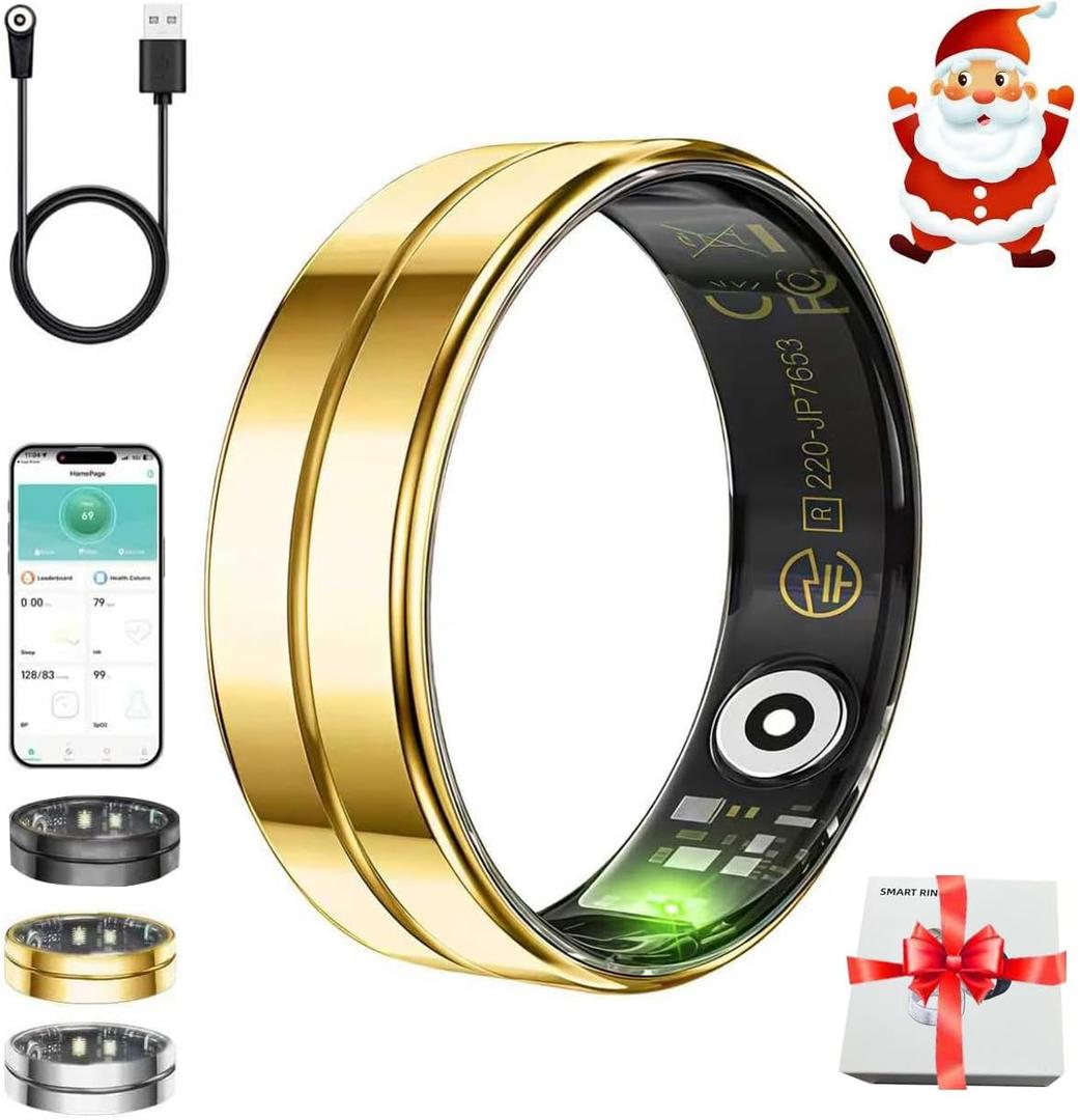 Smart Ring for Women Men,Fitness Tracker Ring with Heart Rate, Sleep Monitoring, Blood Oxygen, Step Counting for iOS and Android, No Subscription Fee, Waterproof, Valentines Day Gifts(NewGold, 9)