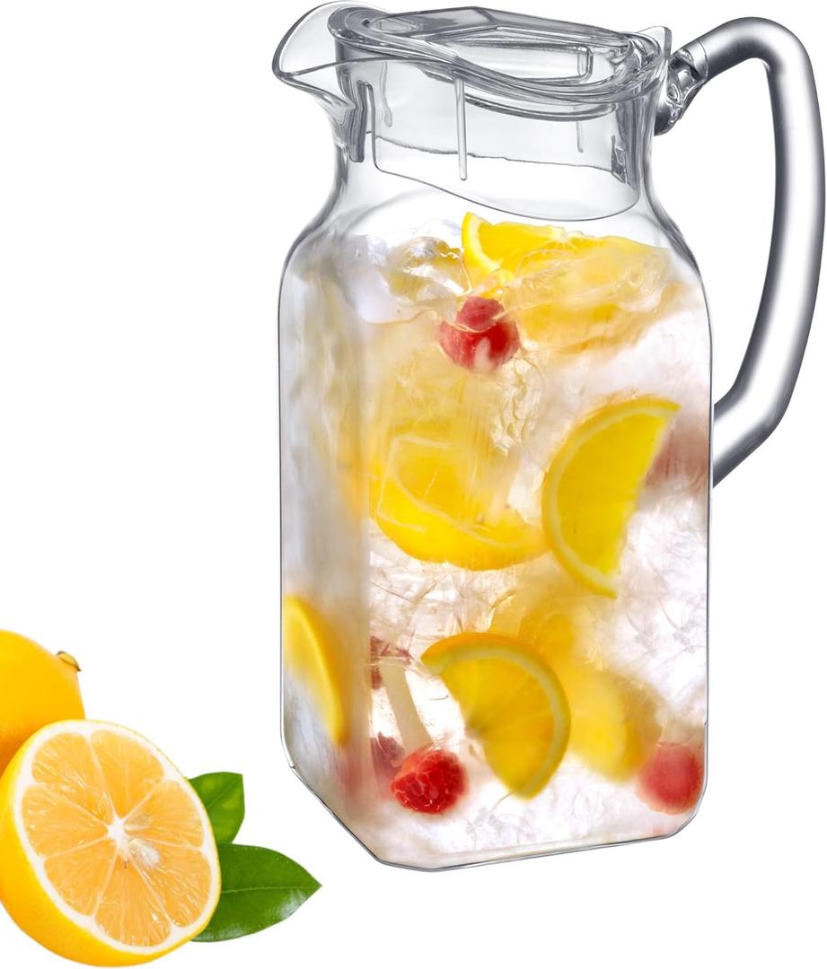 Amazing Abby - Quadly - Plastic Pitcher (64 oz, 2 Quart), Clear Water Pitcher with Lid, Fridge Jug, BPA-Free, Shatter-Proof, Great for Iced Tea, Sangria, Lemonade, Juice, Milk, and More (63.9 Ounces)