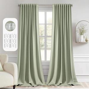 MIULEE Back Tab Sage Green Curtains 96 Inch Long 2 Panels Set for Living Room Bedroom, Rod Pocket/Pinch Pleated Light Blocking Thermal Insulated Room Darkening Floor to Ceiling Blackout Drapes (52"W x 96"L (Pack of 2))