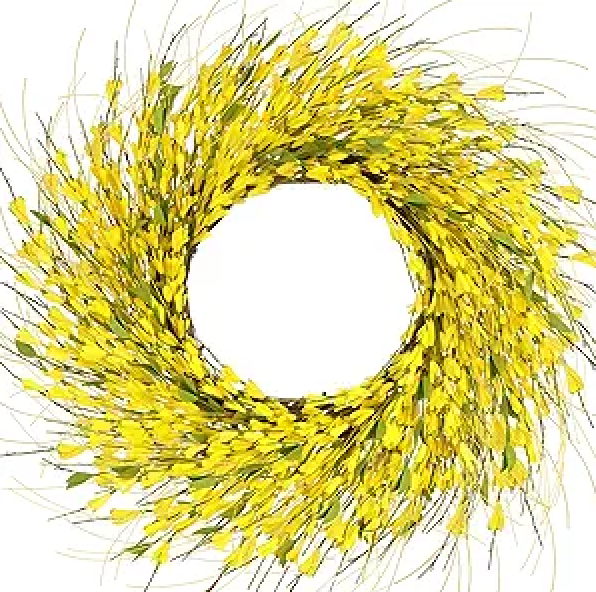 GTIDEA 26 Inch Spring Wreaths for Front Door Large Spring Door Wreath Wild Floral Summer Forsythia Flower Wreaths Outside All Season for Farmhouse Porch Wedding Living Room Home Easter Decor (Yellow)