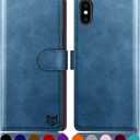 SUANPOT for iPhone X/XS 5.8inch(Non XS Max 6.5") with RFID Blocking Leather Wallet case Credit Card Holder, Flip Folio Book Phone case Shockproof Cover for Women Men for Apple X/Xs case Sky Blue