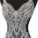 Rhinestones Beaded Bodice Applique Glass Patch Easy to use for Wedding Evening Dance Dress Decoration (White)