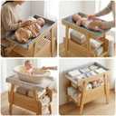 Diaper Changing Station Baby Flat Top Changing Table with Wheels and Changing Pad Nursery Organizer & Storage Rack Mobile Nursery Diaper Changing Table for Baby, Newborn (Nature)