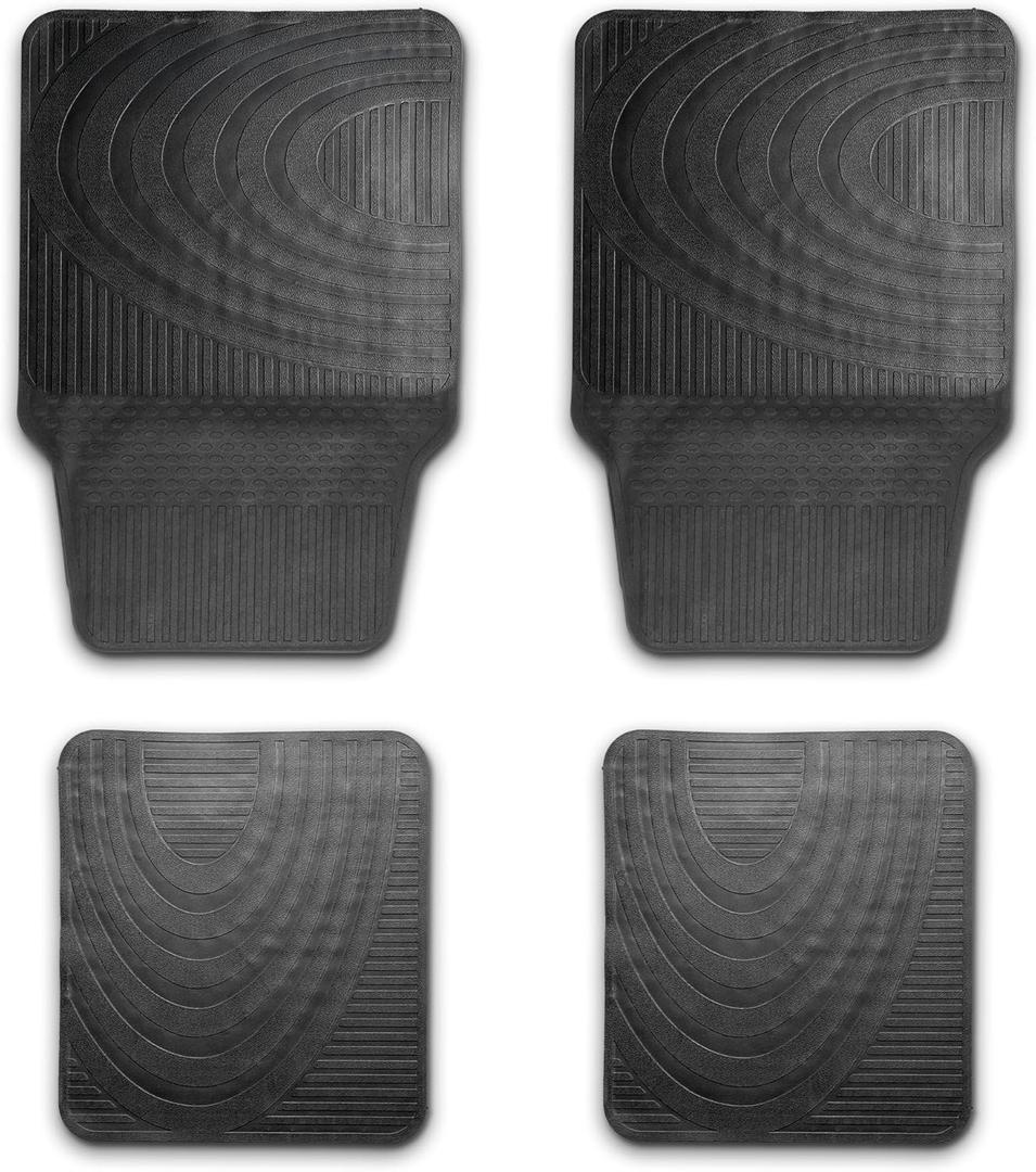 NASCAR Essential Car Floor Mats  4-Piece Set | All-Weather Protection | Universal Fit for Cars, Trucks & SUVs | Trim-to-Fit | Black Rubber Floor Mats