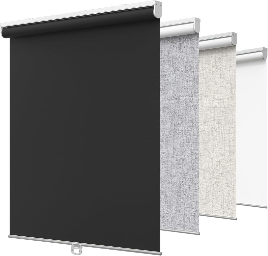 GENIMO 100% Blackout Roller Window Shades, Window Blinds Cordless with Thermal Insulated, UV Protection Fabric, Mini French Door Blinds for Home, Bedroom, Office, Black, 34" W X 72" H