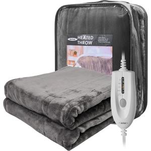 SUNVIVI Heated Throw, Electric Blanket Throw 50" x 60", Double-Layer Flannel with 4 Heating Settings, 4 Hours Auto Off, ETL Certified, Machine Washable, Grey (Throw-Single Control)