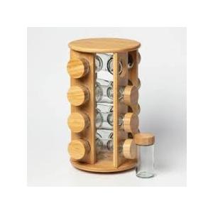 Rotating Bamboo Spice Rack with Spices Included & 5-Year Free Spice Refill Program – Revolving Countertop Spice Rack with Glass Jars