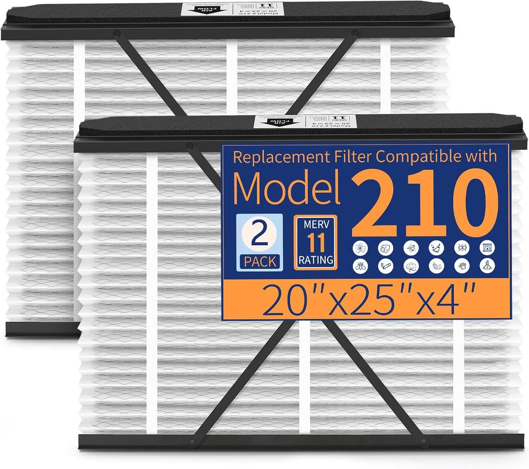 210 Replacement Filter Compatible with AprilAire Air Purifier Models 1210 1620 2210 2216 3210 4200, Merv 11 Whole House Furnace Filters 20x25x4, 2-Pack