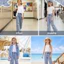 PATPAT Girls Ripped Jeans 13-14Y, Elastic Mid-Waist Baggy Wide Leg Denim Pants, Y2K Streetwear, Trendy Clothes for Teens Light Blue