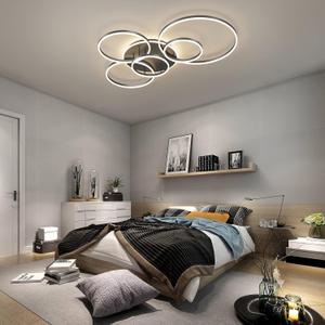 Modern LED Ceiling Light 106W Dimmable Acrylic Ceiling Lamp with Remote Control 6 Rings Circle Living Room Light Fixtures Ceiling Black Ceiling Chandelier Lighting for Bedroom Dining Room (5+1B01), Black 