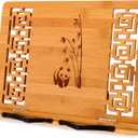 MEGREZ Bamboo Book Stand (13.2 x 9.4 inch) for Reading, Kitchen Cookbook Holder, Adjustable for Tablet/Textbook, Hollow Bookrest, Panda
