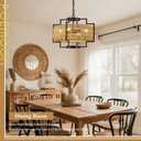 20" Boho Woven Chandeliers 4-Light Hand Rattan Ceiling Pendant Light Fixture Farmhouse Hanging Lighting for Kitchen,Bedroom, Dining Room, Hallway, Entryway, E26, Lantern-20''-V