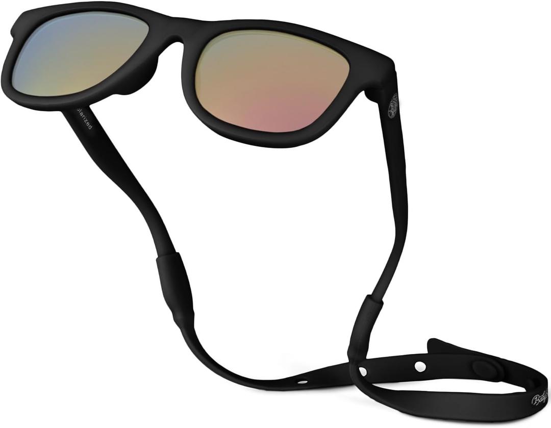 Polarized Baby Sunglasses With Strap - Unbreakable Flexible Infant Sunglasses For Toddlers Newborns 0-24 Months (Black)