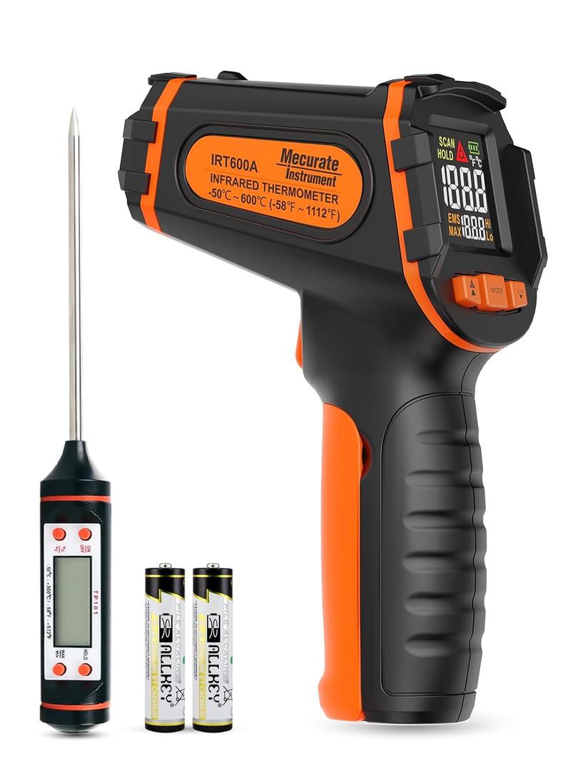 Mecurate Digital Infrared Thermometer Gun Non Contact Laser Temperature Gun -581112(-50600) Adjustable Emissivity & Max Measure for Cooking/BBQ/Freezer with Food Thermometer