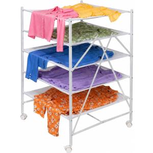 Honey-Can-Do 5-Tier Mesh Laundry Drying Rack with Wheels, Soft Nylon Flat Drying for Sweaters Delicates, Foldable Rolling Clothes Rack, 43 Linear Feet, Holds 30 lbs, White, 40 lbs