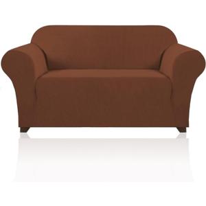 PrinceDeco Stretch Loveseat Sofa Cover Slipcover Couch Cover for 2 Cushion Sofa Washable Sofa Cover for Pets Friendly Furniture Protector Covers with Non Slip Bottom(Loveseat, Caramel)