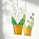 2 x Lily of the Valley Suncatcher - May Birth Flower Gold Edged Stained Glass, 8 Inch Real Glass Window Hanging, Thoughtful Memorial, Grandma & Plant Lover Gift for Mother‘s Day, Wedding, Housewarming