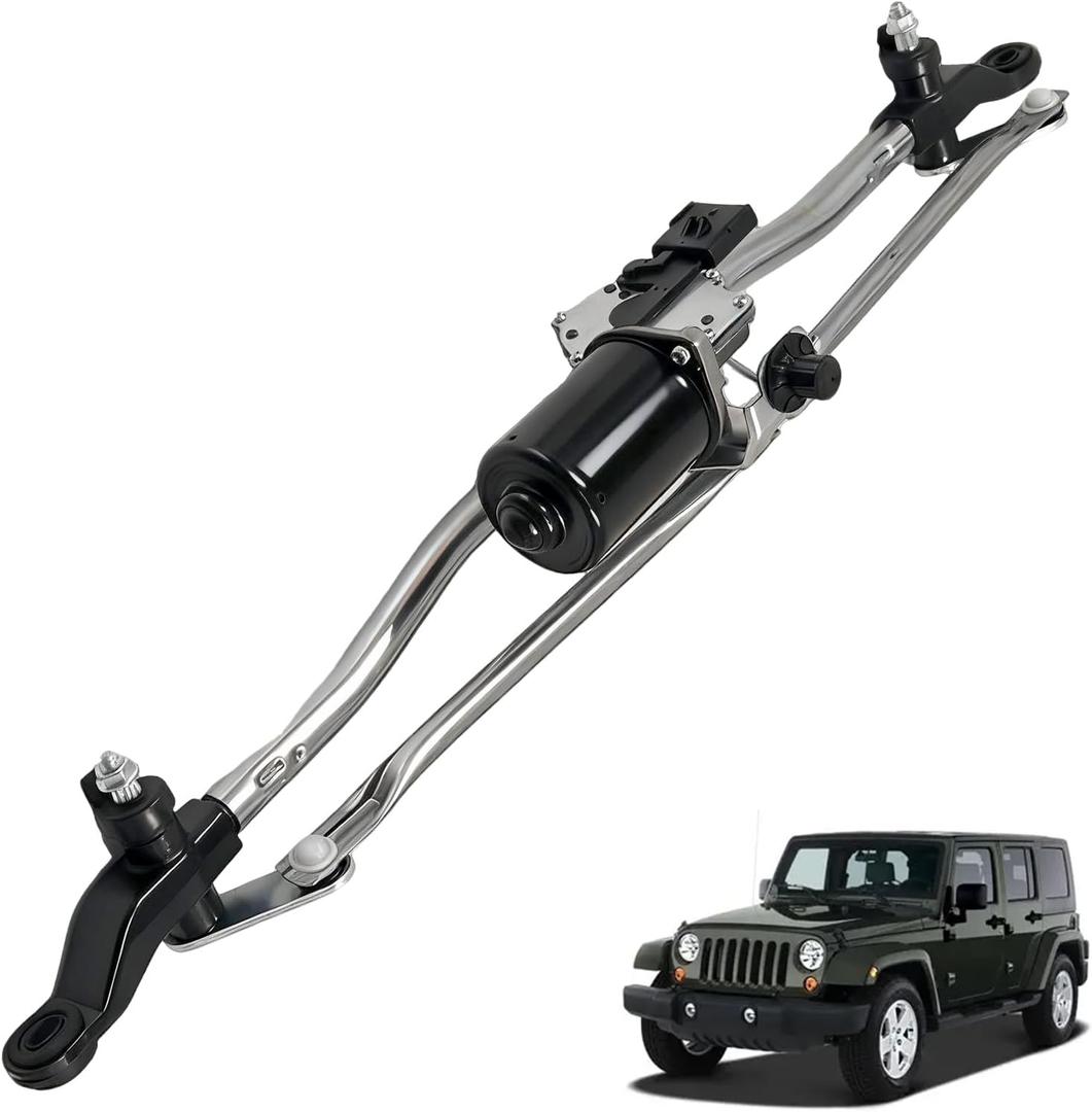 Front Windshield Wiper Linkage & Motor Assembly Compatible with 2007-2017 Jeep Wrangler, 2018 Jeep Wrangler JK 55077859AB 55077859AD