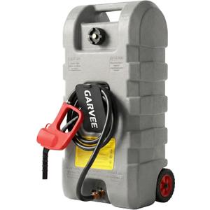 Garvee 15 Gallon Gas Caddy, Heavy-Duty Gas Can and Fuel Caddy with Manual Fuel Transfer Pump, Portable Fuel Tank on Wheels with 10 ft Hose for Lawn Mowers, Cars, Boats, ATVs, Home and Farm Use, Grey