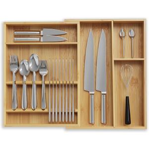 ULG Expandable Bamboo Kitchen Drawer Organizer, Adjustable Cutlery Tray Silverware Organizer with Removable Drawer Dividers, Drawer Dividers Organizer for Silverware, Kitchen Utensils, Office Storage