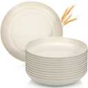 OAMCEG Wheat Straw Plates 12 Pack 9 Inch Unbreakable Plastic Plates Reusable, Dishwasher & Microwave Safe Wheat Straw Dinnerware Sets Kid-Friendly for Kitchen Outdoor Camping Salad, Beige