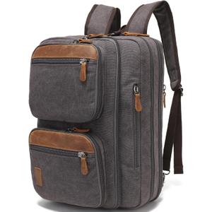 3 In 1 Messenger Bag for Men: 18.5'' Canvas Mens Laptop Computer Bag Backpack with Multiple Pockets & Laptop Sleeve & USB Port for Men Work, Carry On Crossbody Bag for Notebook, (Brown Grey)
