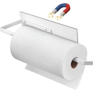 Magnetic Paper Towel Holder for Fridge, Toilet Paper Roll Holder Magnetic Paper Towel Rack Wall Mount Fridge Organizer for Papers Towels Rolls Bathroom Toilet Pantry RV Kitchen Organizers White