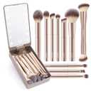 MAANGE Makeup Brush Set 10 Pcs Travel Makeup Brushes Double-ended Kabuki Brush for Foundation Powder Concealers Eye Shadows Makeup Tools Set with LED Light Mirror (Gold)