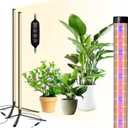 Standing Grow Light, 42W Full Spectrum Vertical, 4FT Timer, 2 Pack | 243 LEDs with 3 Spectrums, 3/6/9H Auto Timer, 120 Coverage for Tall Houseplants, Tripod with Hanging & Wall Mount Kit