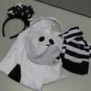 4 Pcs Ghost Costume Adult with Accessories,Ghost Costume Women Poncho/Bag/Headband/Tights Halloween Cosplay