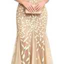 Women's Formal Evening Gowns Long Sparkly Sequin Elegant Tulle Sleeve Mother of Bride Dress Bodycon Maxi Prom Dresses (Beige, L)