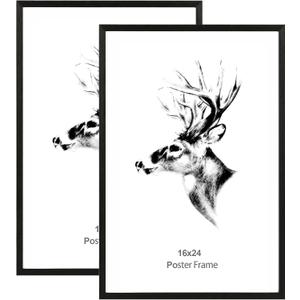 Yaetm 16x24 Poster Frame Black Set of 2, Solid Wood Frame 16 x 24 for Pictures, Posters & Art Prints, Horizontal and Vertical Wall Mount (2 pack, Anthracite Black)
