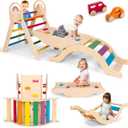 Wooden Pikler Triangle with Convertible Ramp & Detachable Arch, Montessori Indoor Climbing Frame, Sturdy Ladder & Space-Efficient Design