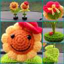 Levvohd Handmade Crochet Sunflower Car Dashboard Decorations Gifts for Women, Cute Sun Flower Hippie Car Bobblehead Dashboard Decor, Smiley Face Mini Sunflower Spring Desk Decorations