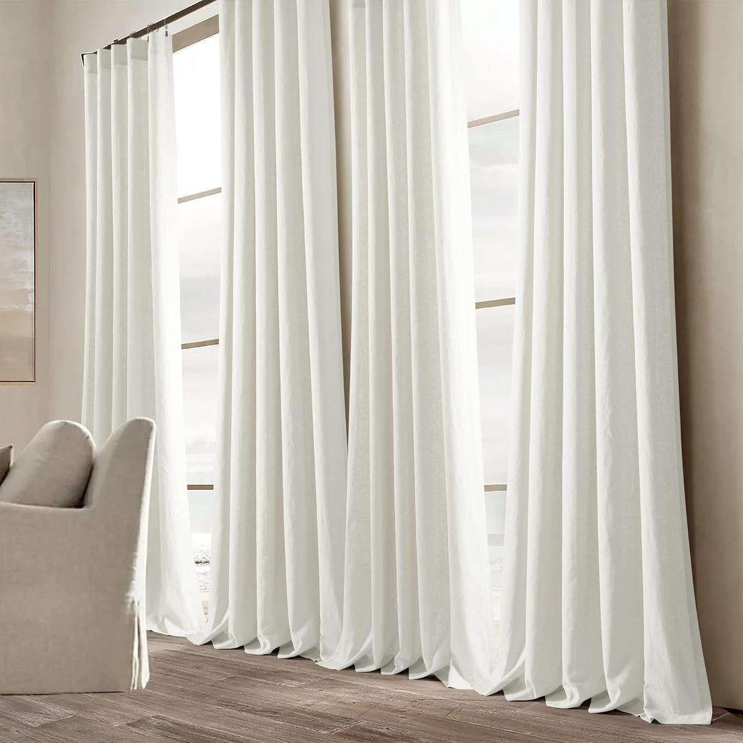 Lush Decor Belgian Flax Prewashed Linen Rich Cotton Blend Window Curtain Panel (Single Panel), 84" L x 50" W, White (50"W x 84"L (Pack of 1))