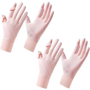 2 Pairs Women's UV Sun Protection Sunblock Gloves Full Finger Breathable Non-Slip Touchscreen Driving Gloves