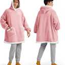 Bedsure Blanket Hoodie, Wearable Blanket Hoodie as Gifts for Mom, Birthday Gifts for Women Kids Teens Sherpa Sweatshirt, Mellow Rose, Oversize