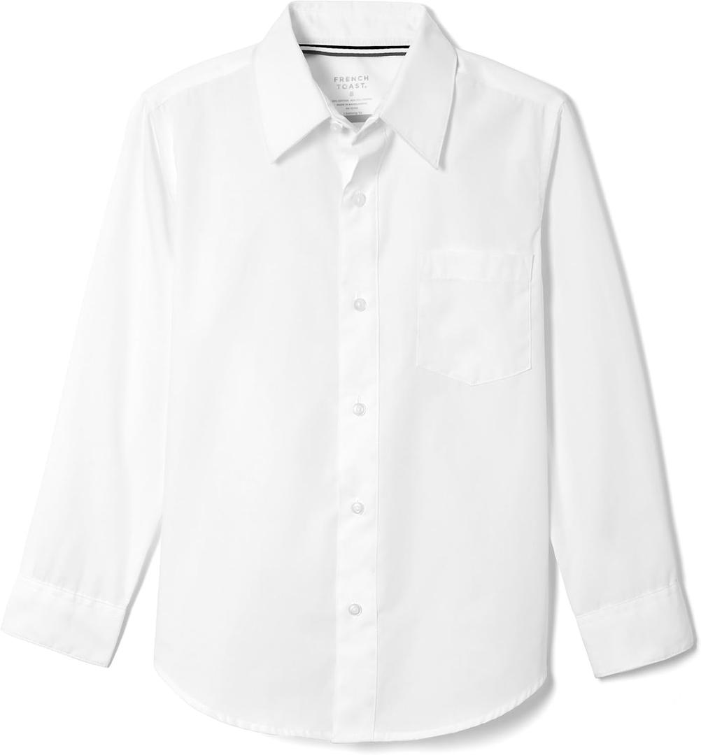 French Toast Boys' Expandable Collar Button Down Dress Shirt with Long Sleeves (Standard & Husky) (8, White)