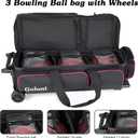 Goloni 3 Ball Bowling Bags with Wheels - Rolling Bowling Bag for 3 Balls & Accessories - Retractable Handle Extends to 38