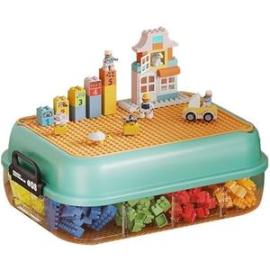 Toys Storage Organizer Bins for Lego, Plastic Storage for Lego Box Child Stackable Toys Organizer, Lego Building Block Storage, Lego Box Storage Container (Green 1layer)