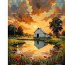 Rustic Landscape Paint by Numbers Kit for Adults - DIY Barn and Wildflowers at Sunset Painting on Canvas, Acrylic Paint Set, Suitable for Beginners, Art for Home Decoration or Gifts(16X20IN Framed)