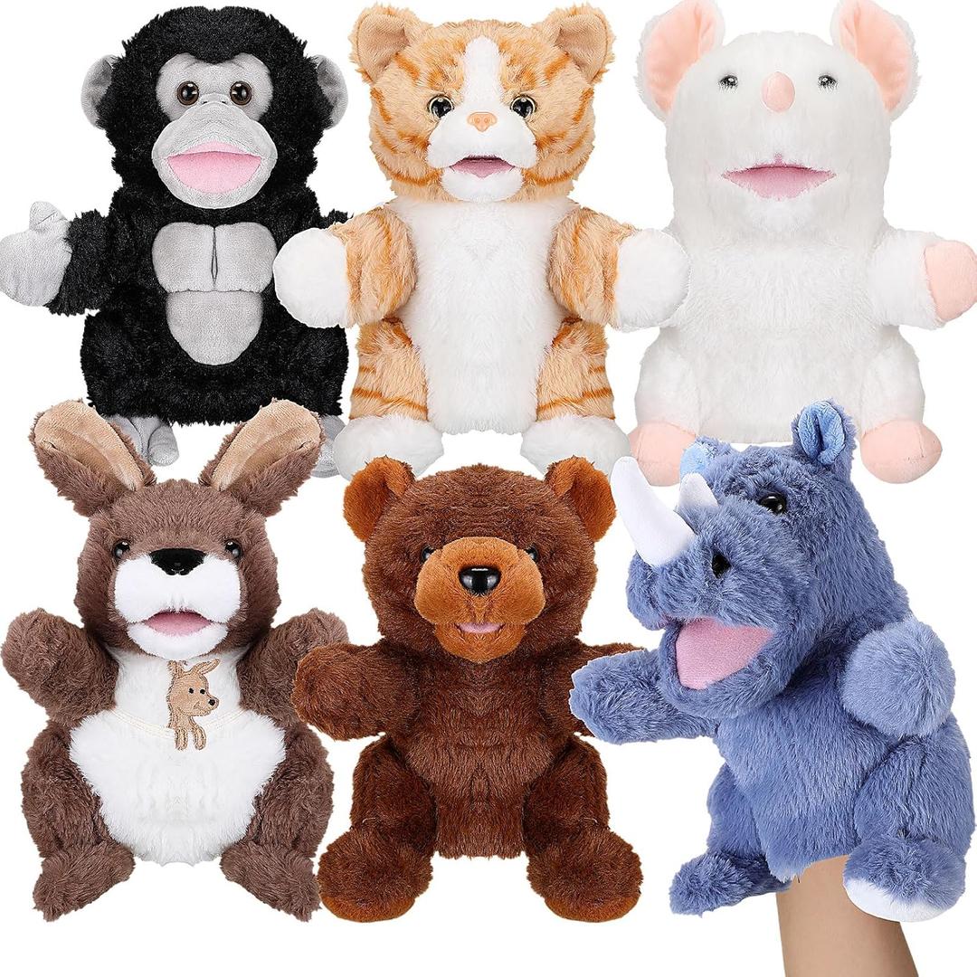 Liliful 6 Pieces Animal Hand Puppets Kids with Working Mouth Animal Puppets Toddler Plush Toy for Show Theater Birthday Easter Basket Stuffers(Cute Animal)